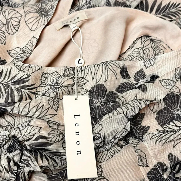 Lenon Swing Dress Blue Cream Floral V Neck Lightweight Flowy Women's S NWT - Picture 9 of 10